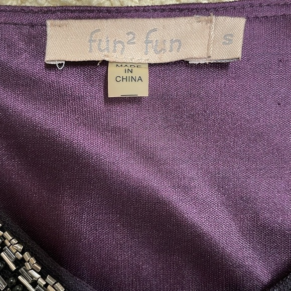 Purple Eggplant Embellished Satin Chiffon Dress Lined Special Occasion Sz S - Picture 7 of 9